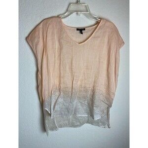 Eileen Fisher Womens Box Top Peach Alabaster Size S Pullover  Short Sleeve Ramie